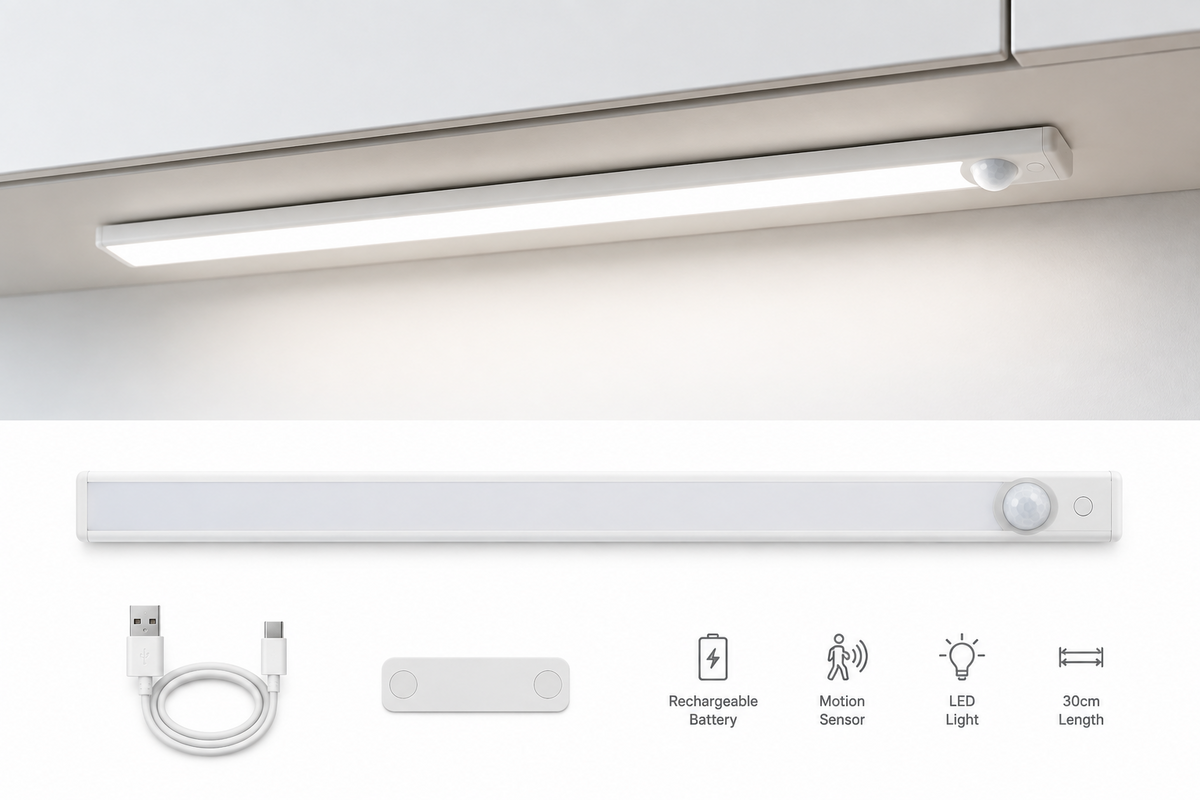 Lámpara Barra LED Recargable con Sensor de Movimiento, 30 cm